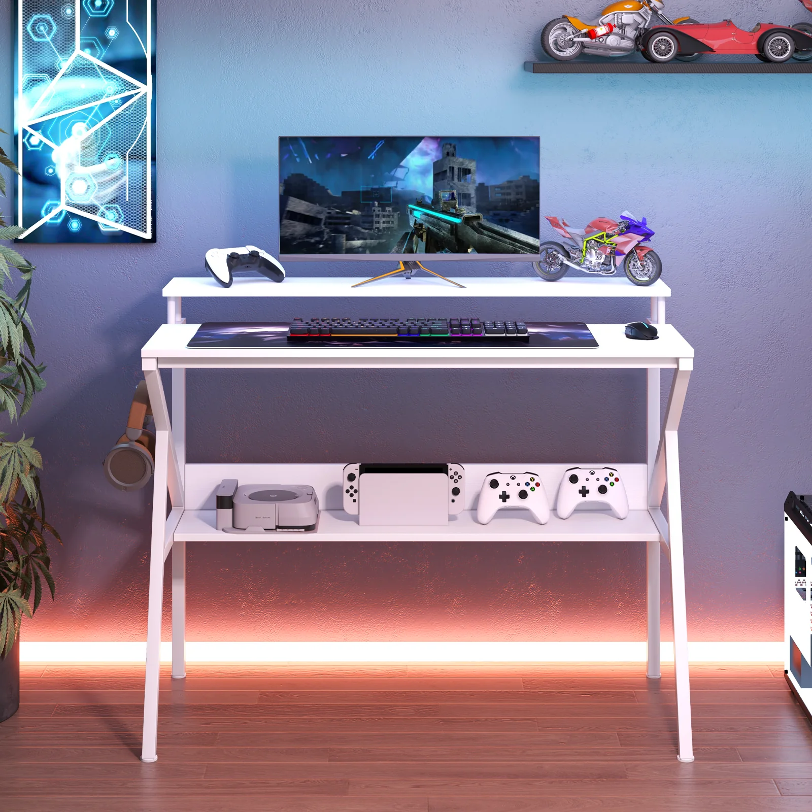 Computer Desk With Monitor Stand, Storage Shelf, White - Image 7