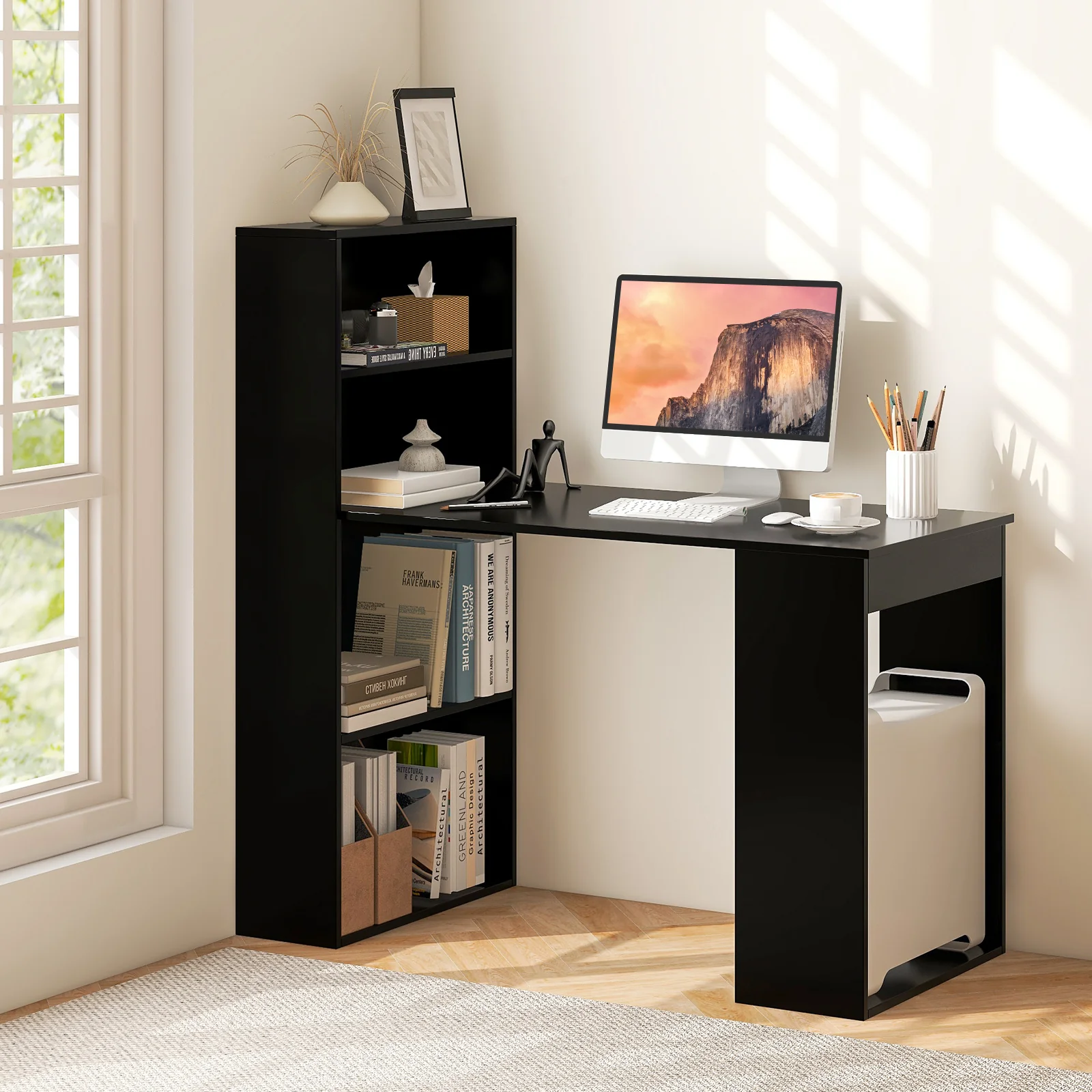Computer Desk Writing Workstation Office with 6-Tier Storage Shelves, Black - Image 3