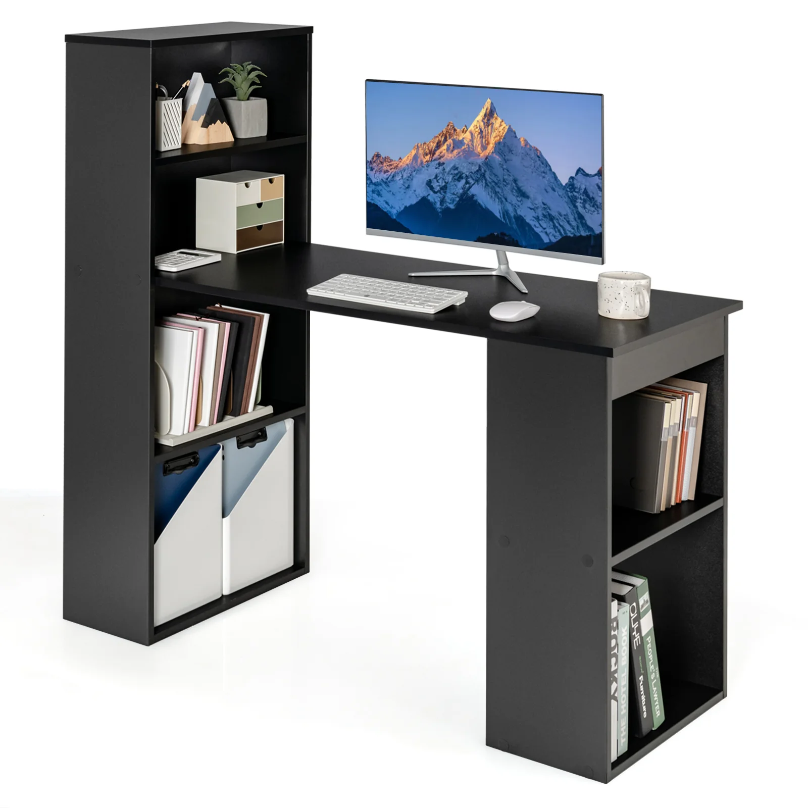 Computer Desk Writing Workstation Office with 6-Tier Storage Shelves, Black - Image 4