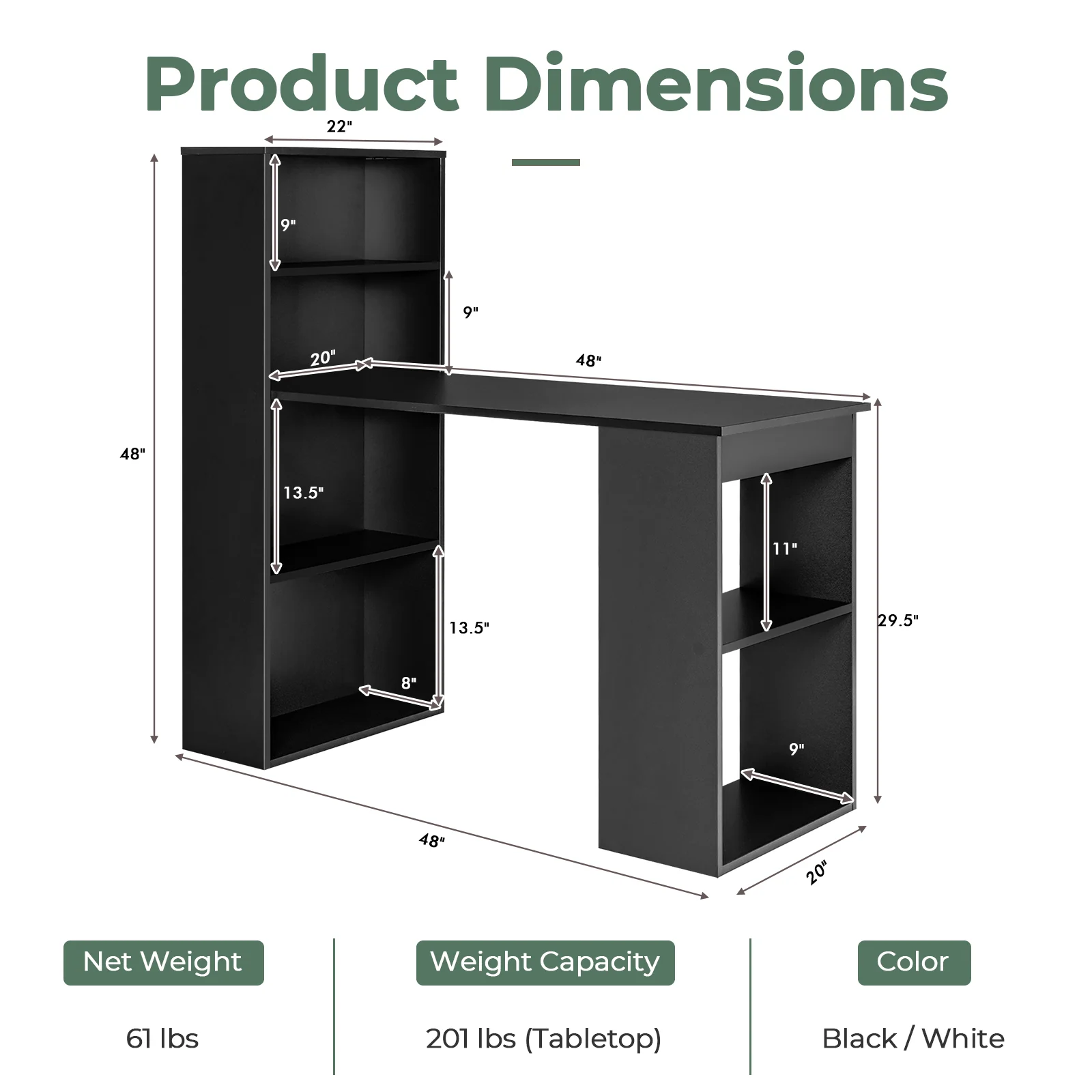 Computer Desk Writing Workstation Office with 6-Tier Storage Shelves, Black - Image 5
