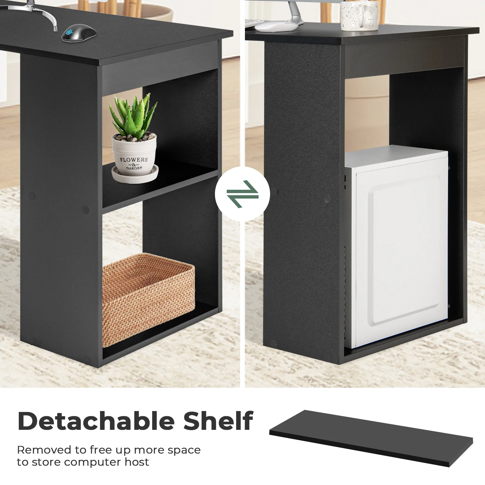 Computer Desk Writing Workstation Office with 6-Tier Storage Shelves, Black - Image 7