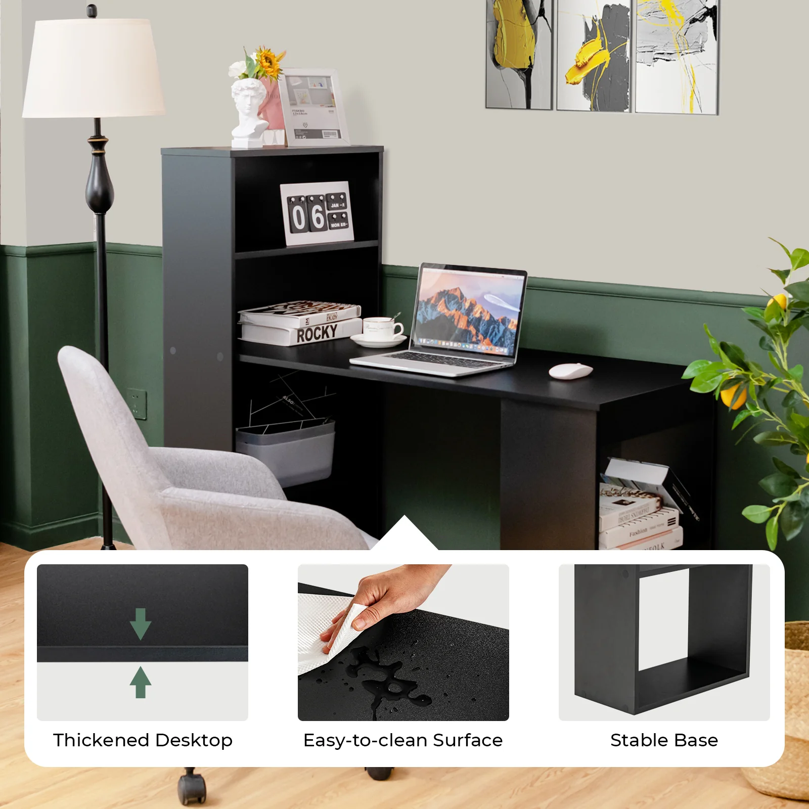 Computer Desk Writing Workstation Office with 6-Tier Storage Shelves, Black - Image 9