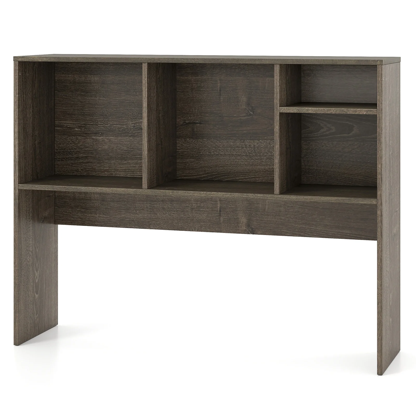 Computer Desktop Bookcase, 4 Cubbies, Open Back Compartment, Gray - Image 5
