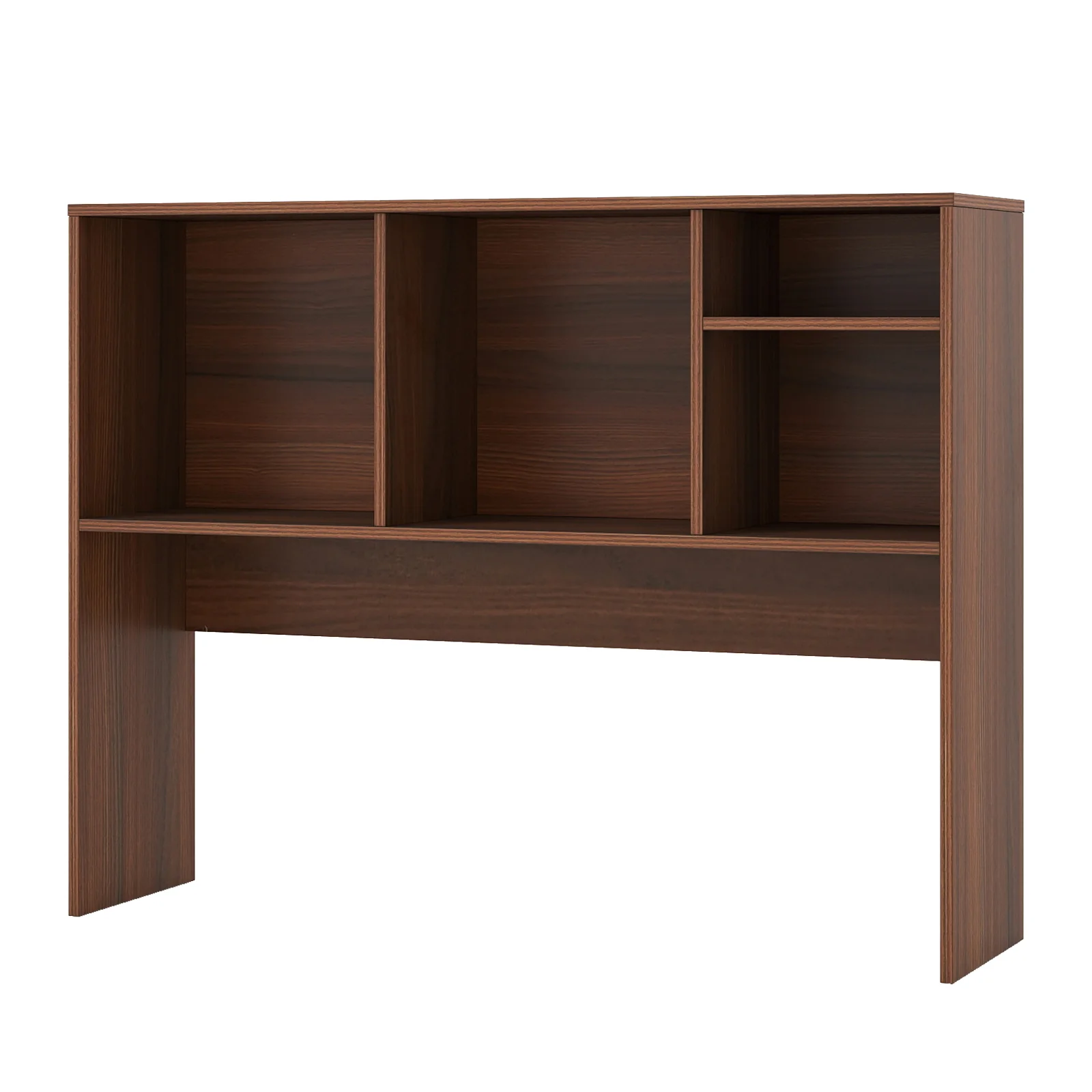 Computer Desktop Bookcase with 4 Cubbies and Open Back Compartment-HT, Walnut - Image 5