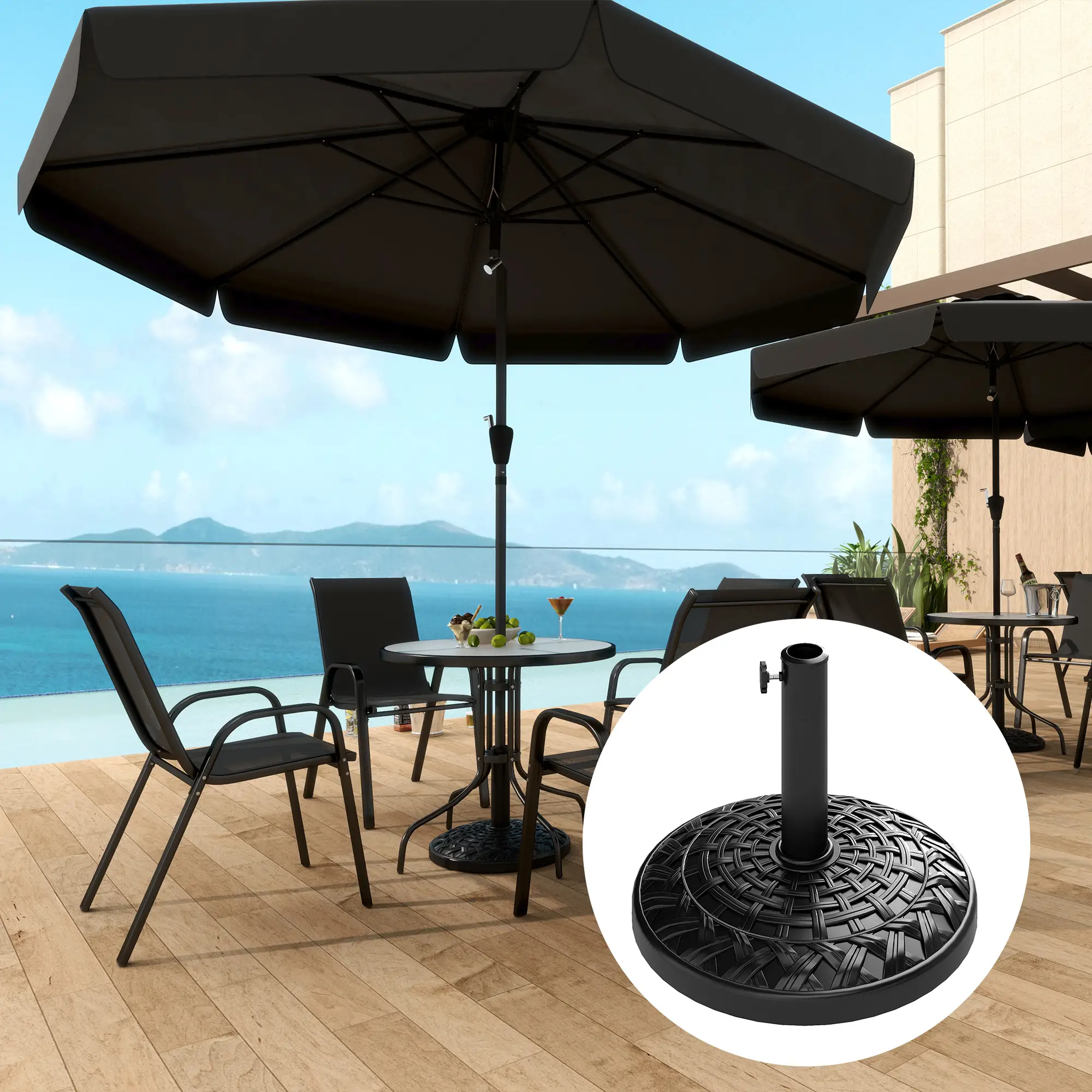 Concrete Umbrella Base, 26 lbs, Φ18.7" x 12.6" H, Black - Image 2