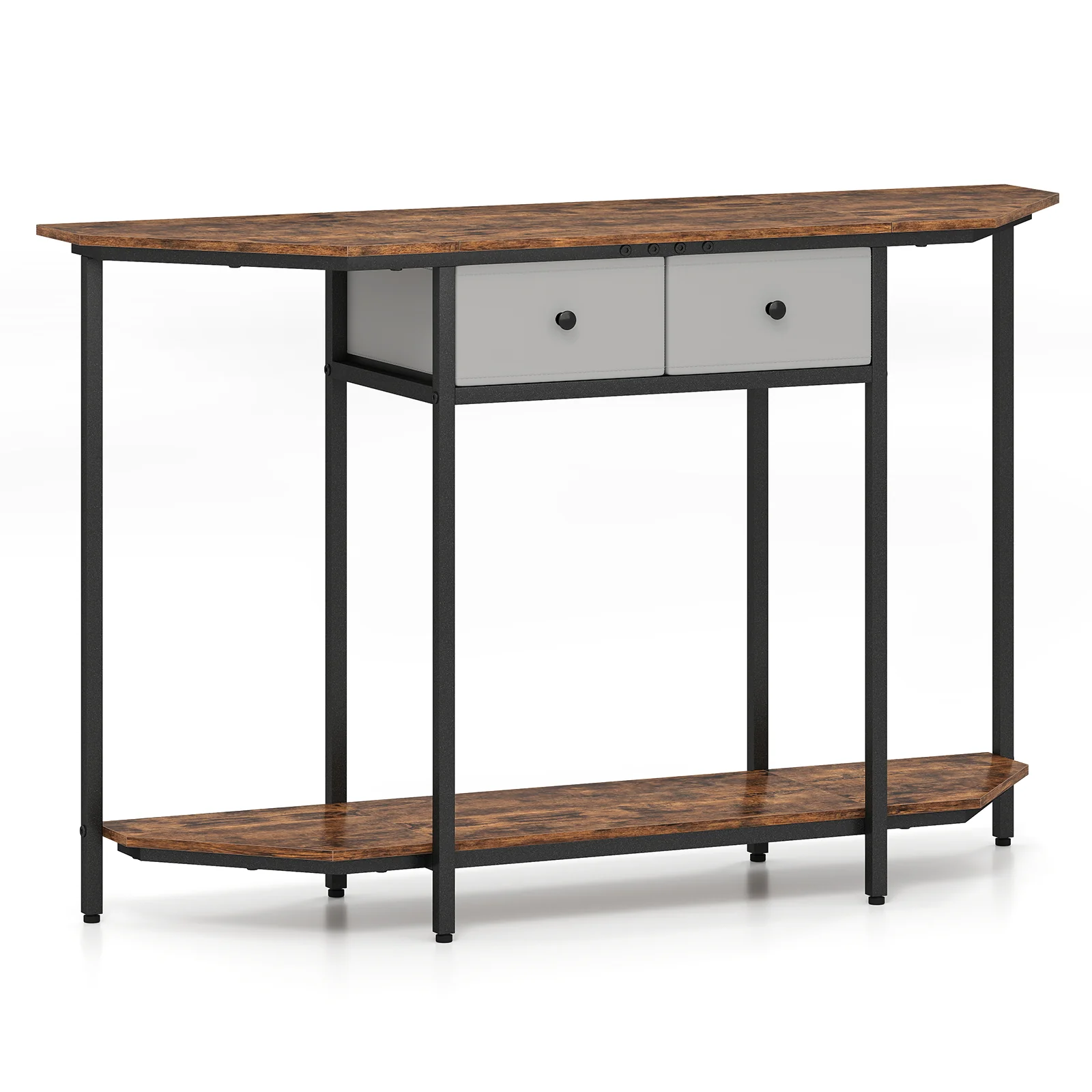 Console Table With 2 Drawers, Open Storage Shelf, Brown