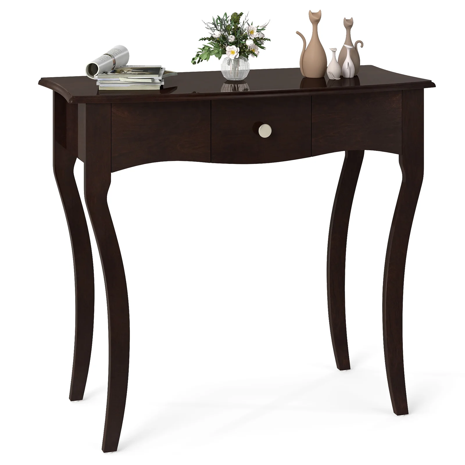 Console Table With Drawer, Solid Wood Frame, Espresso - Image 5