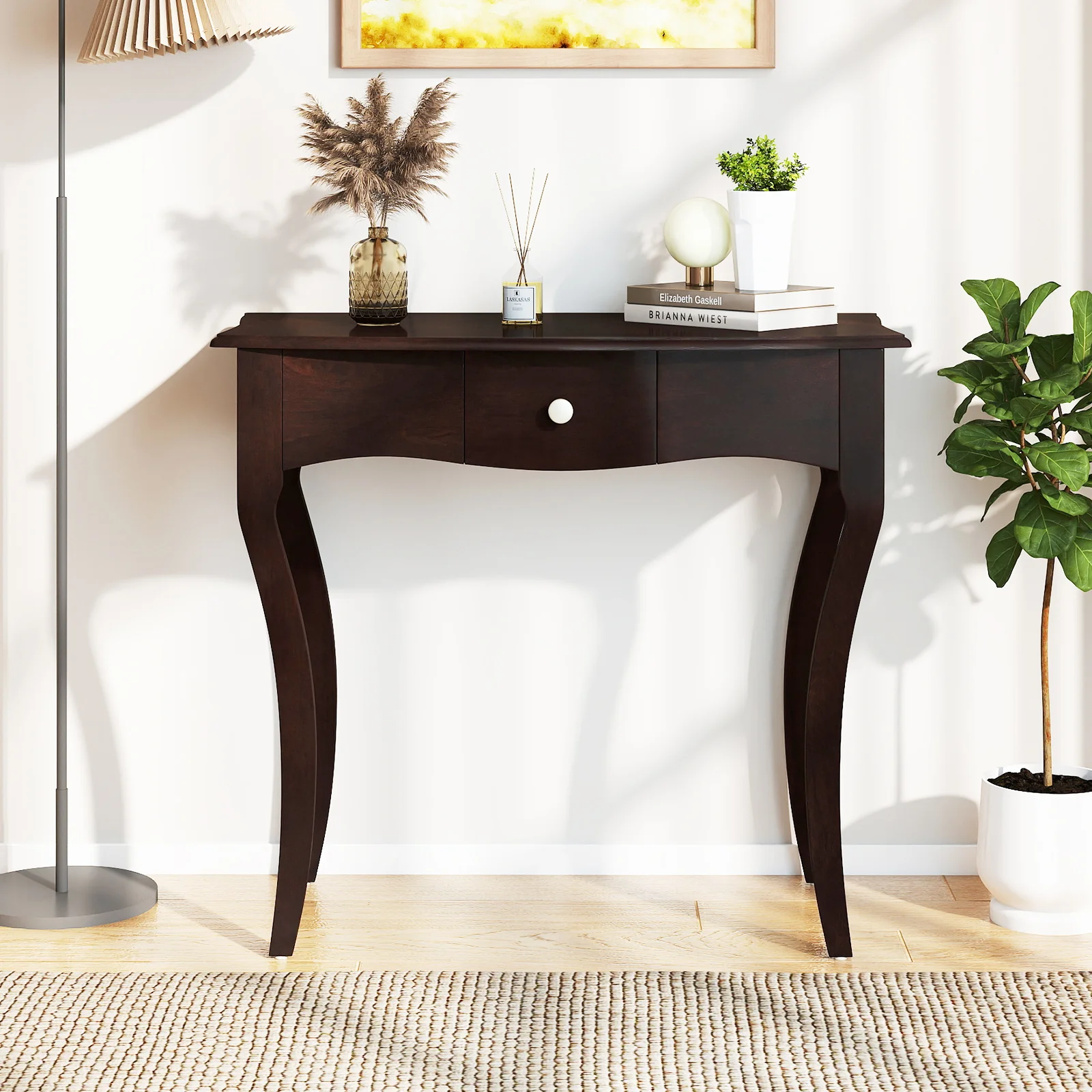 Console Table With Drawer, Solid Wood Frame, Espresso - Image 7