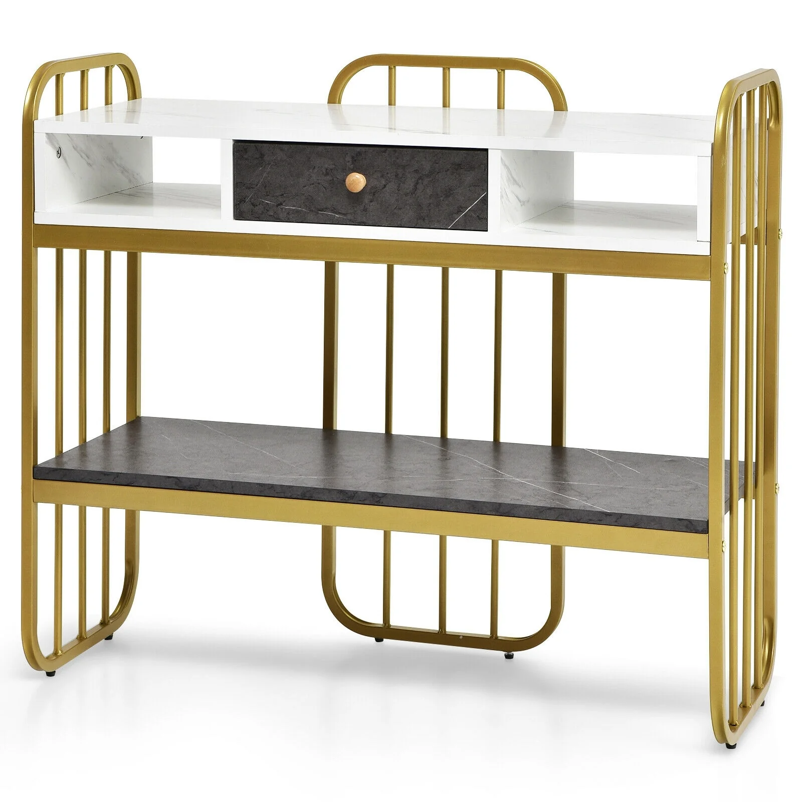 Console Table With Drawer Storage Shelf, White