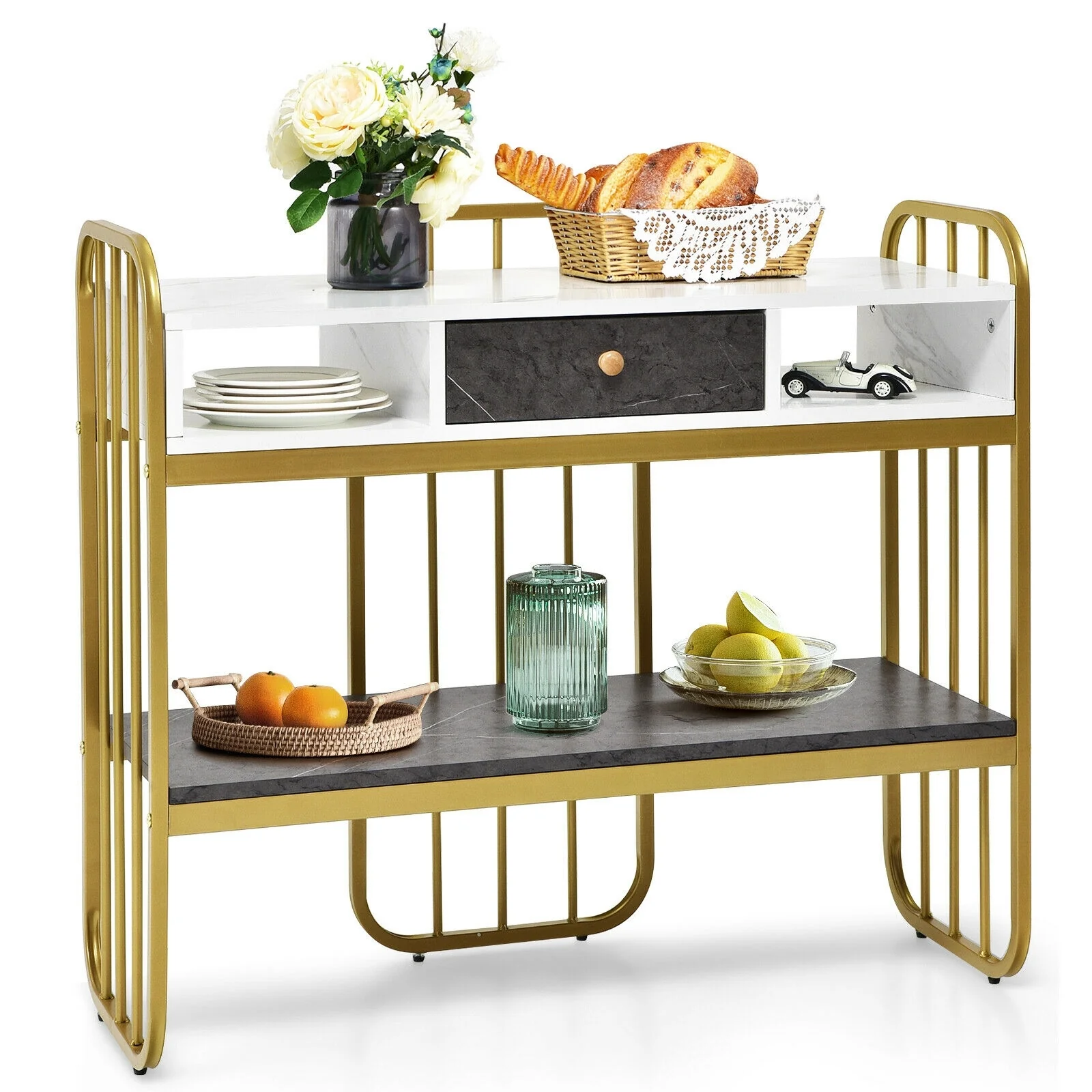 Console Table With Drawer Storage Shelf, White - Image 10