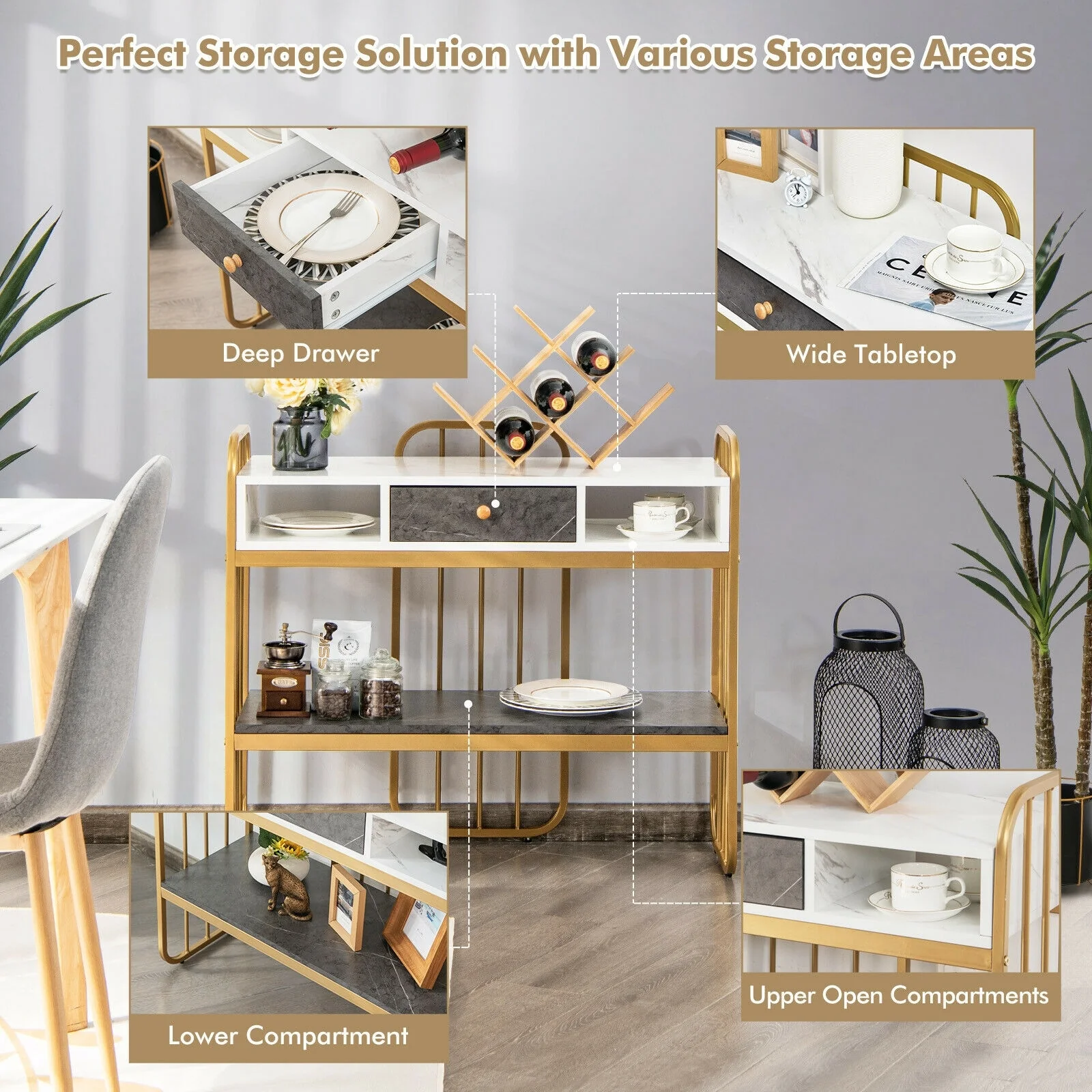 Console Table With Drawer Storage Shelf, White - Image 3