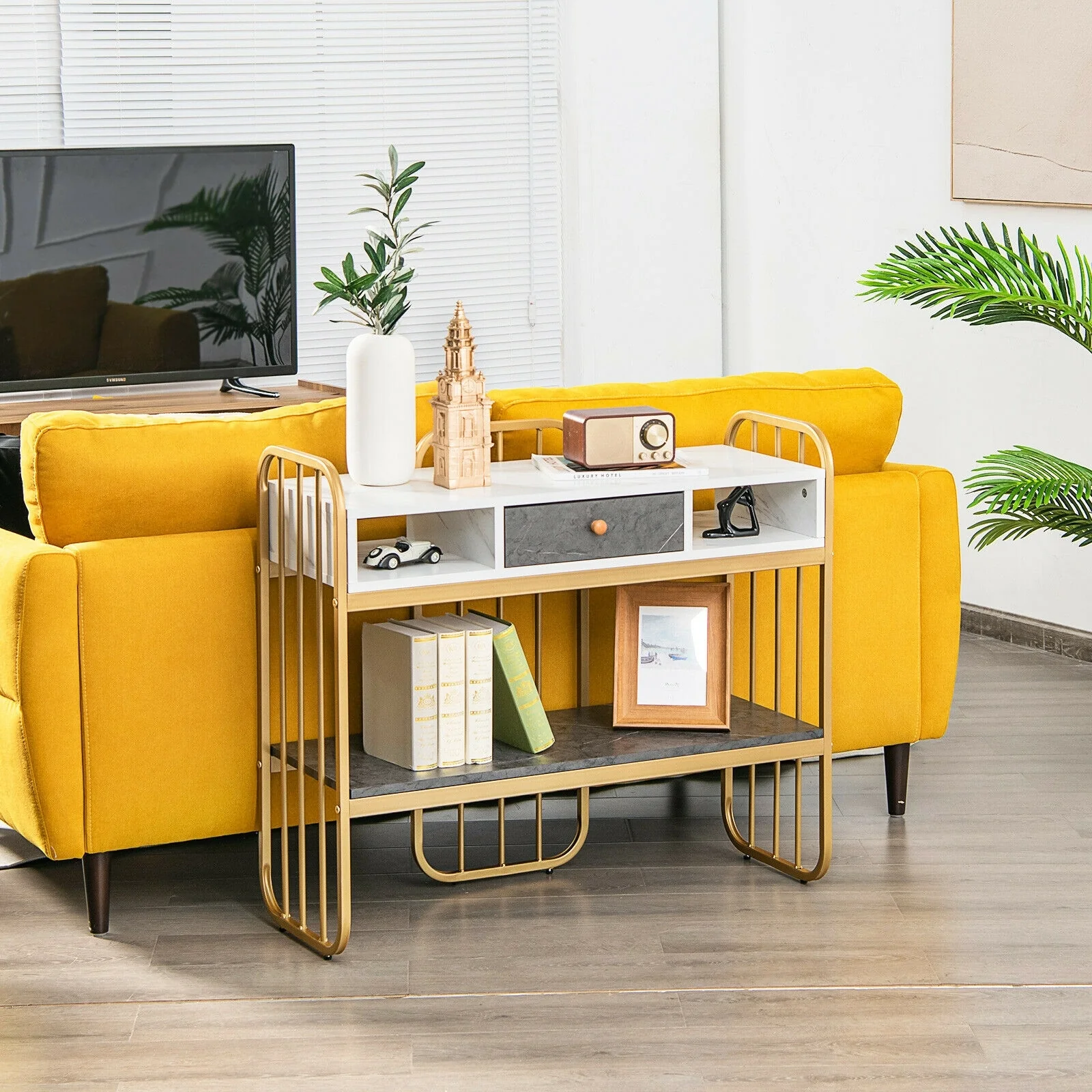Console Table With Drawer Storage Shelf, White - Image 8