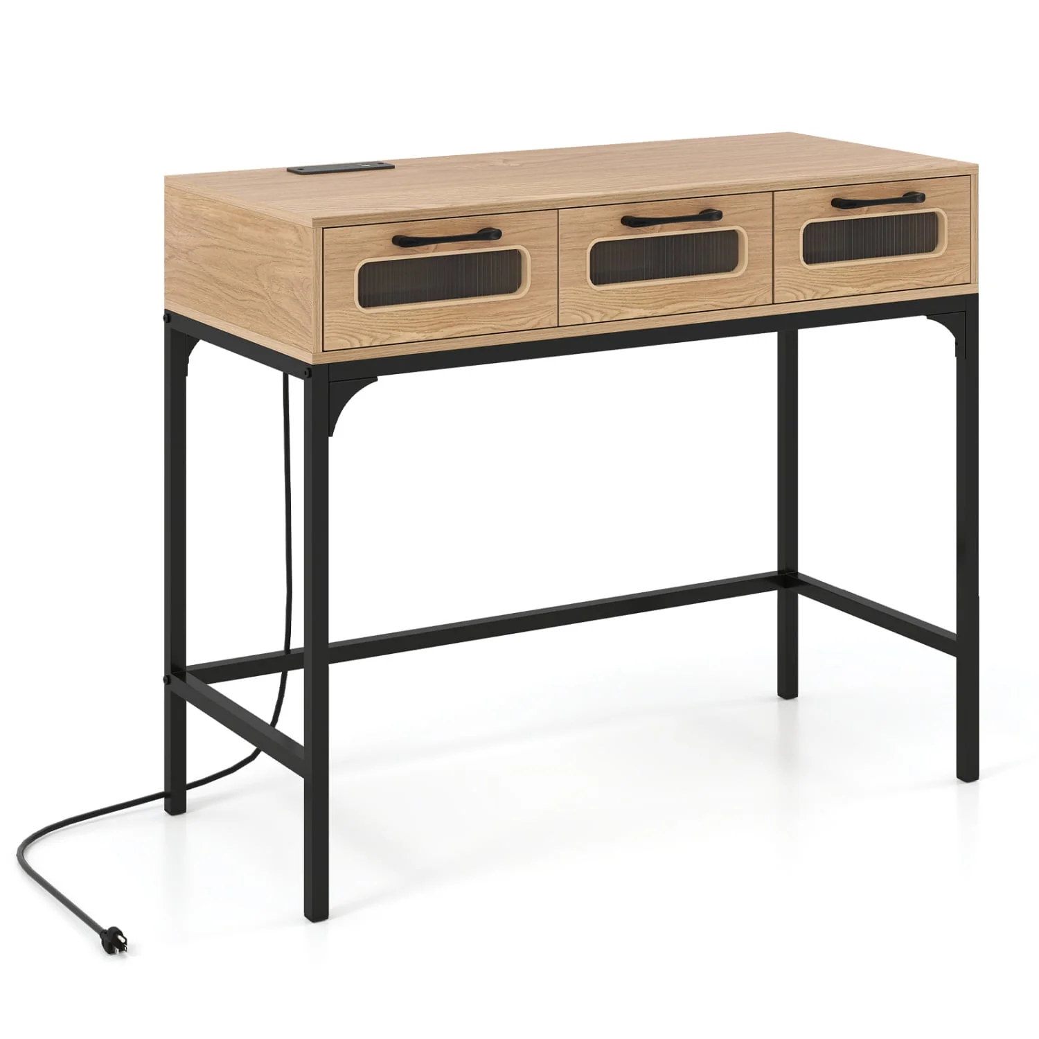Console Table With LED Lighting & Charging Station, Natural - Image 4