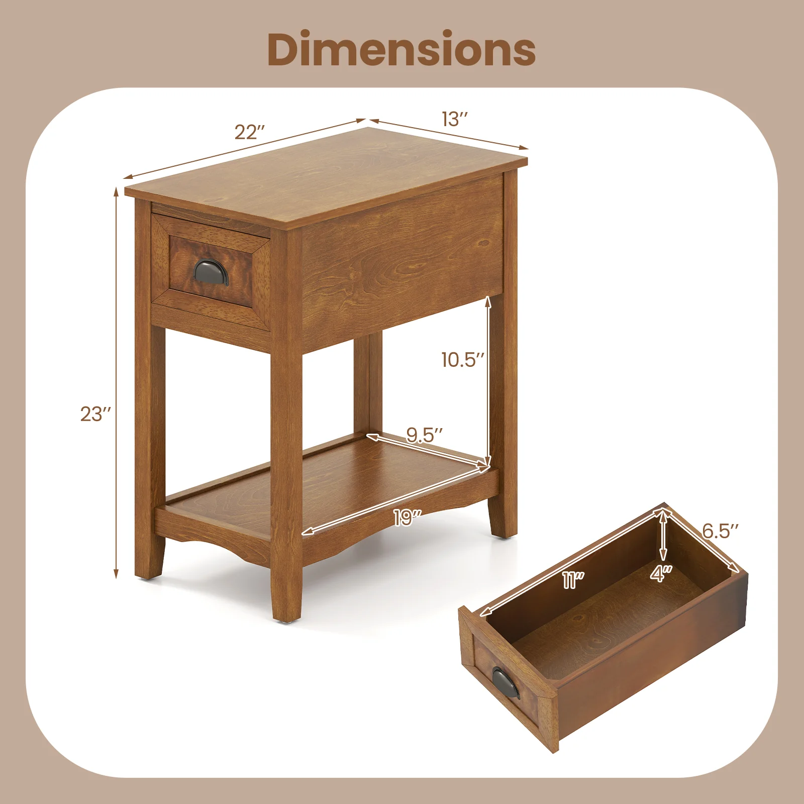 Contemporary Side Table With Drawer, Yellow - Image 6