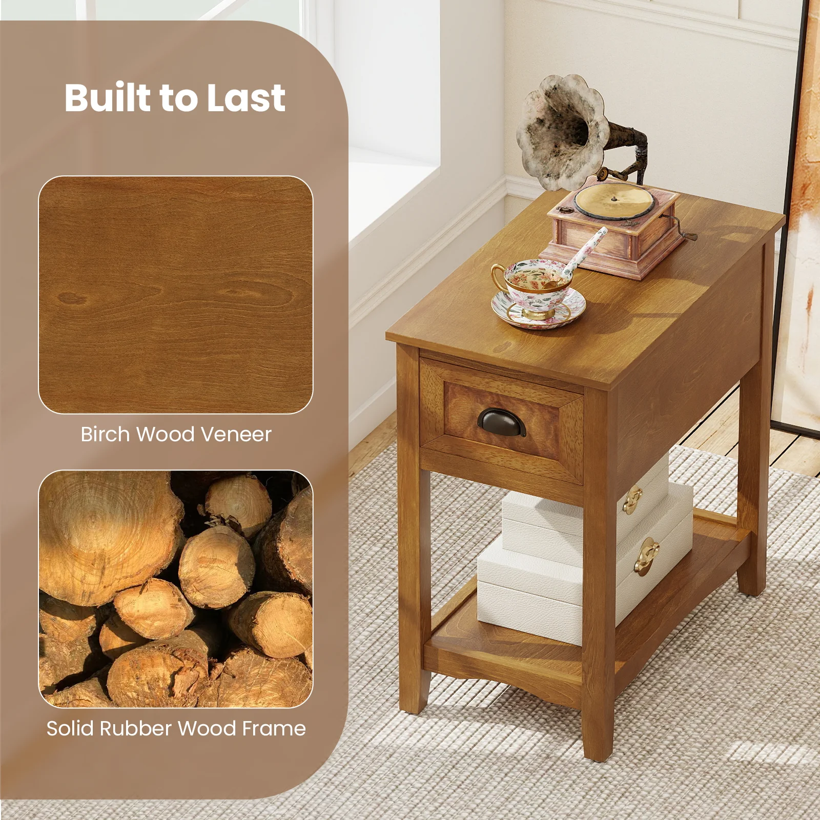 Contemporary Side Table With Drawer, Yellow - Image 8
