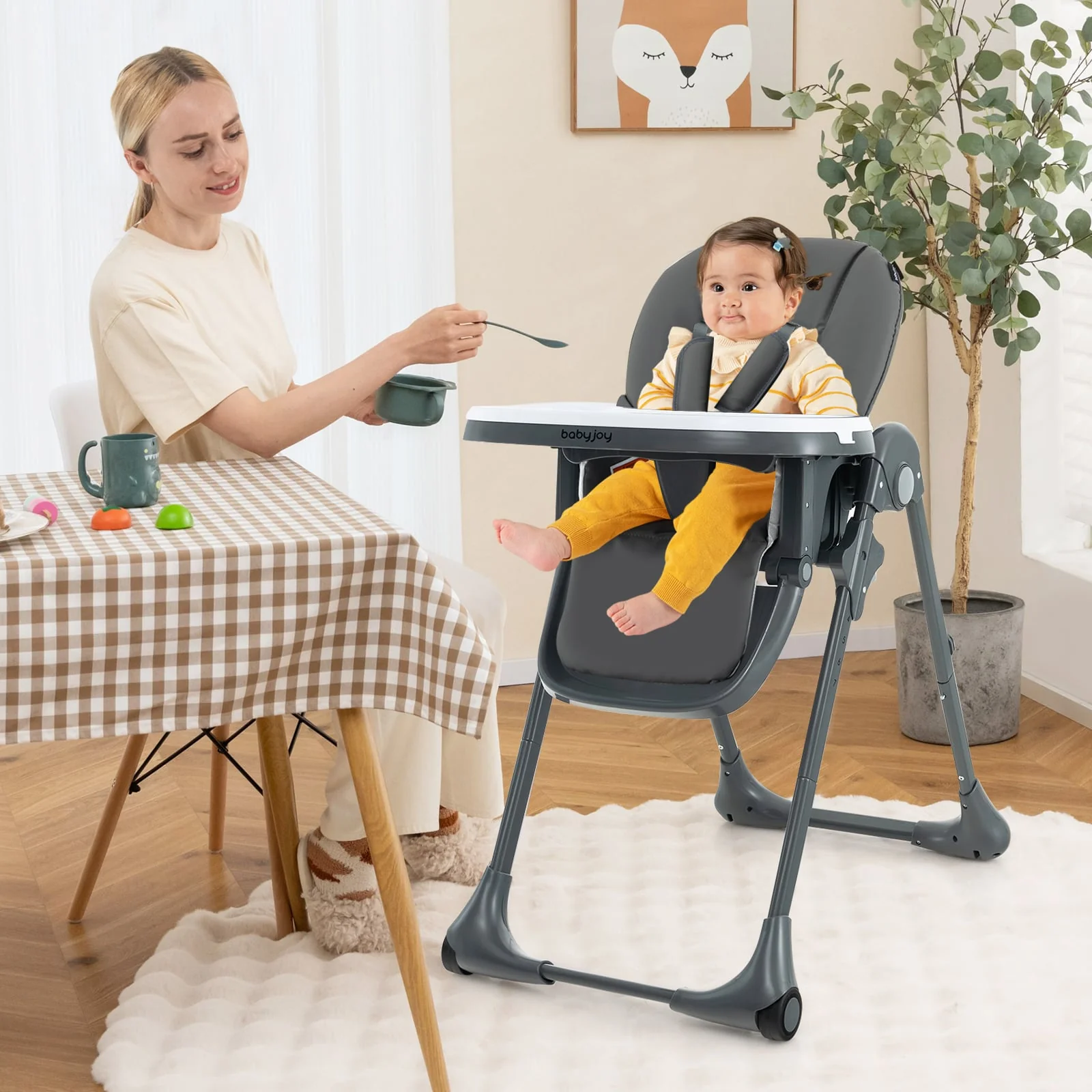 Convertible Baby High Chair, 3-In-1, 7 Heights, Double Tray, Dark Gray - Image 2