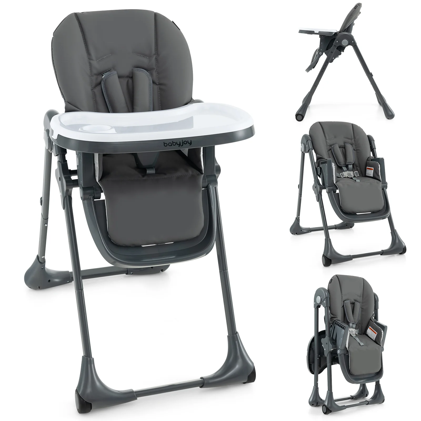 Convertible Baby High Chair, 3-In-1, 7 Heights, Double Tray, Dark Gray - Image 4