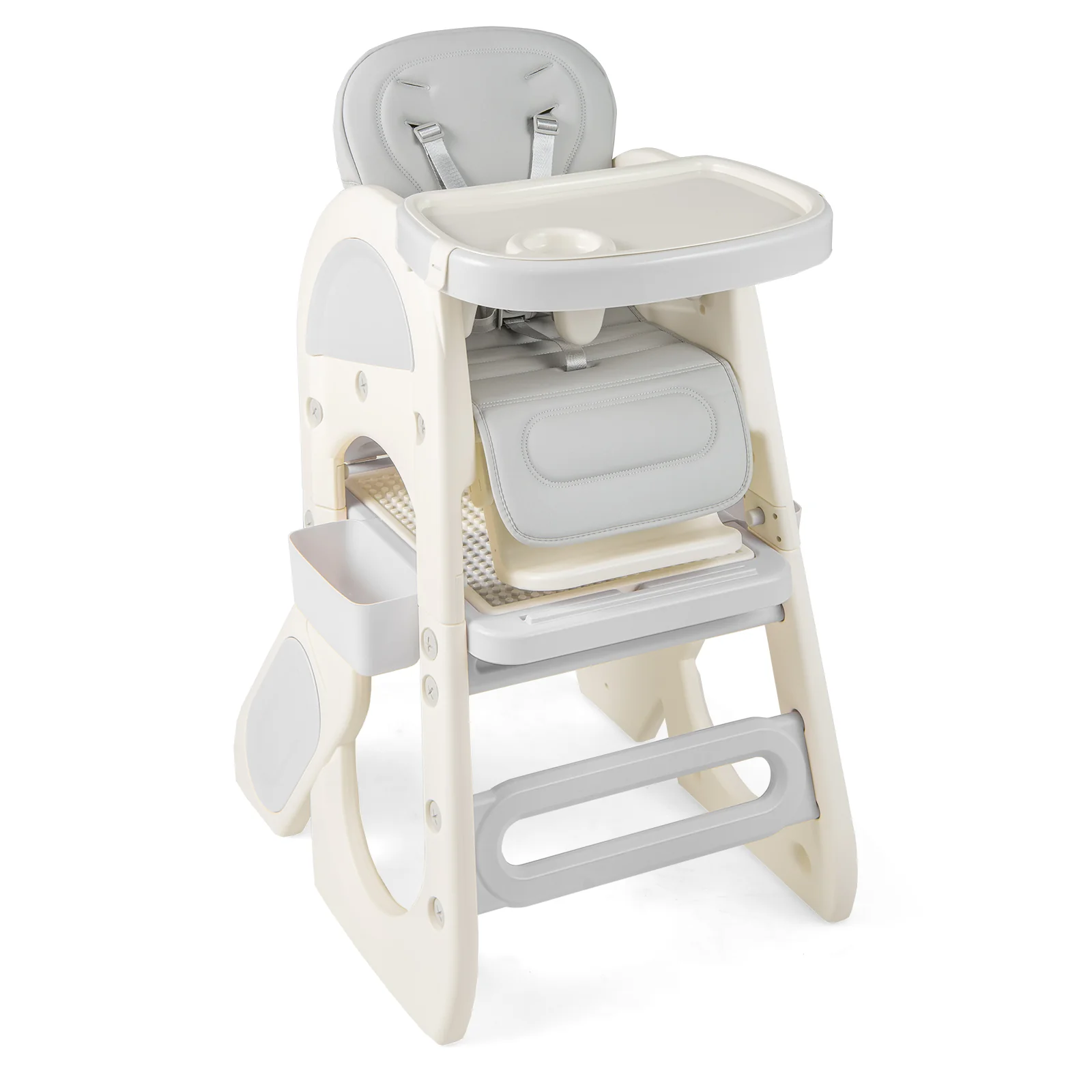 Convertible Baby High Chair, Double-Layer Tray, Adjustable Backrest, Gray
