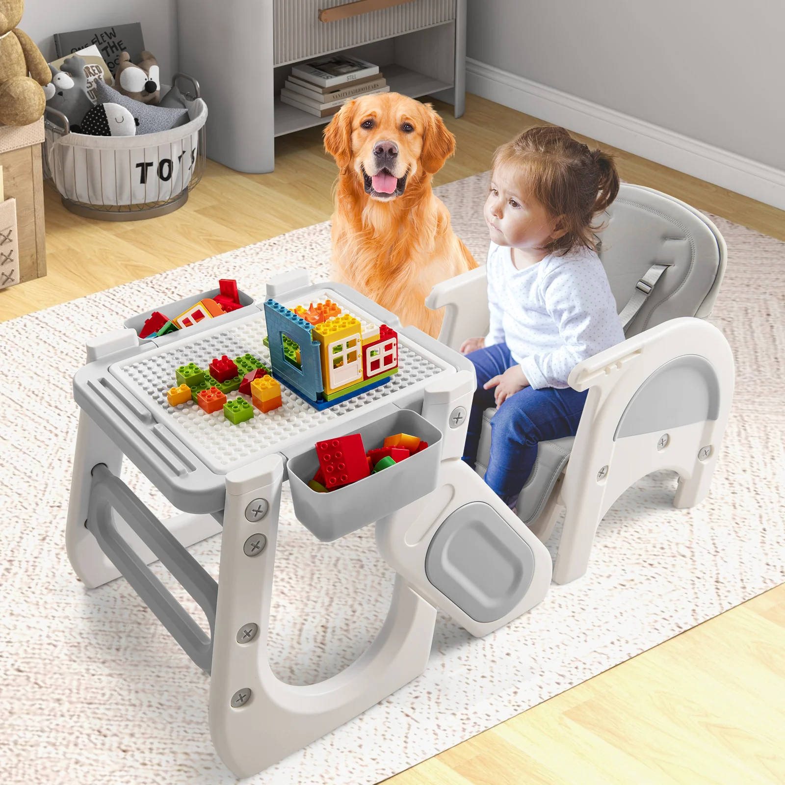 Convertible Baby High Chair, Double-Layer Tray, Adjustable Backrest, Gray - Image 3