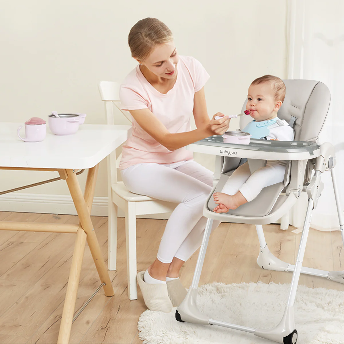 Convertible Baby High Chair With Wheels, Gray - Image 2