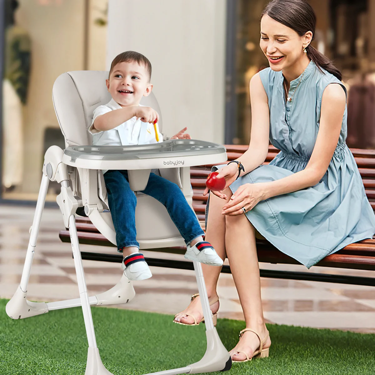 Convertible Baby High Chair With Wheels, Gray - Image 3