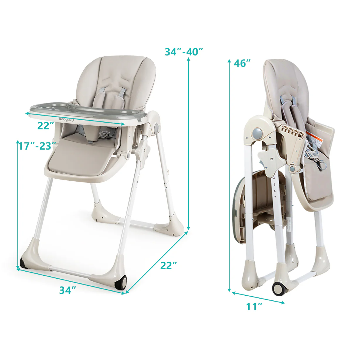 Convertible Baby High Chair With Wheels, Gray - Image 5