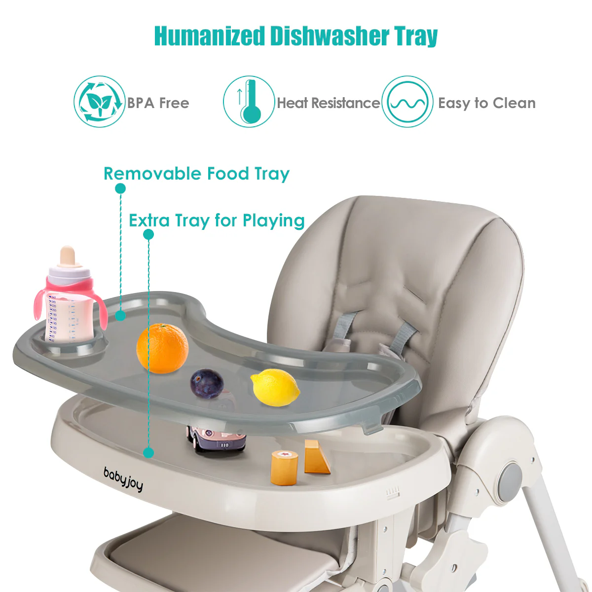 Convertible Baby High Chair With Wheels, Gray - Image 7