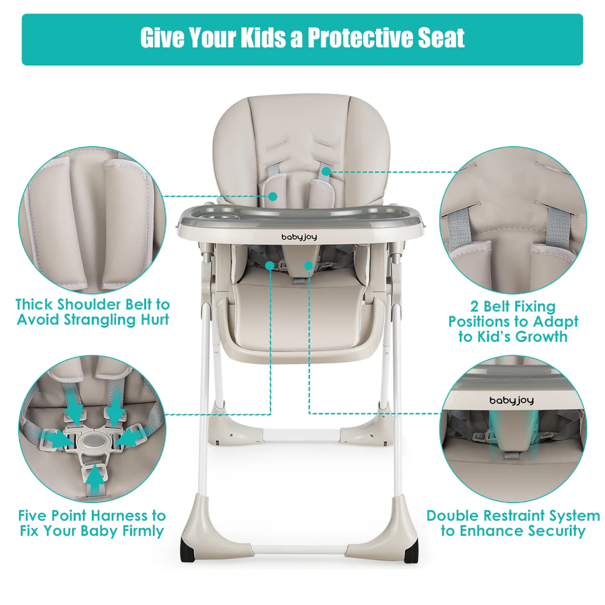 Convertible Baby High Chair With Wheels, Gray - Image 8