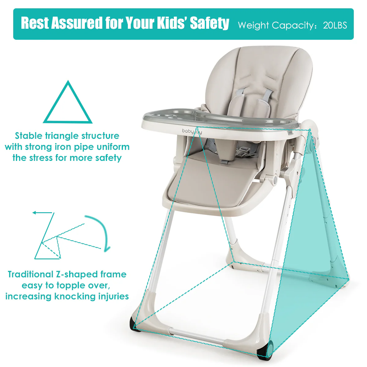 Convertible Baby High Chair With Wheels, Gray - Image 9
