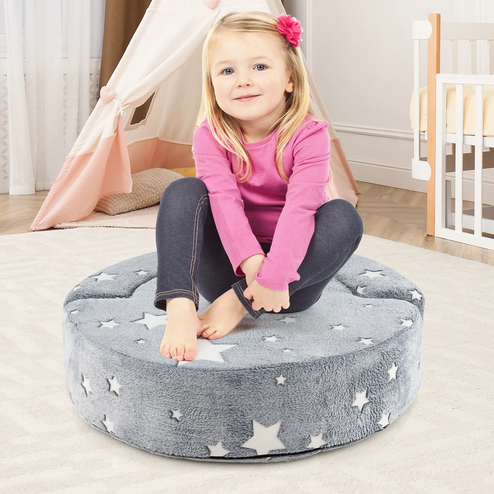 Convertible Glow In Dark Kids Sofa, Removable Washable Cover, Gray - Image 2