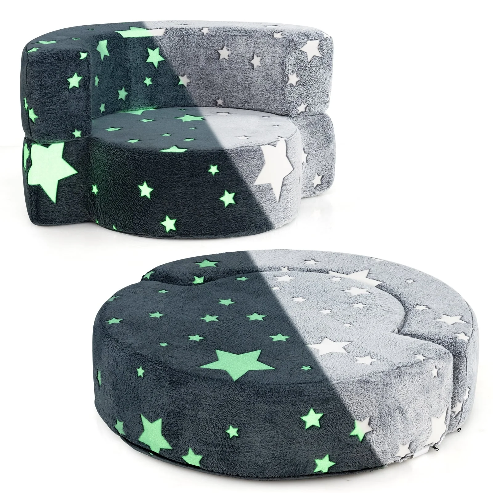 Convertible Glow In Dark Kids Sofa, Removable Washable Cover, Gray - Image 4