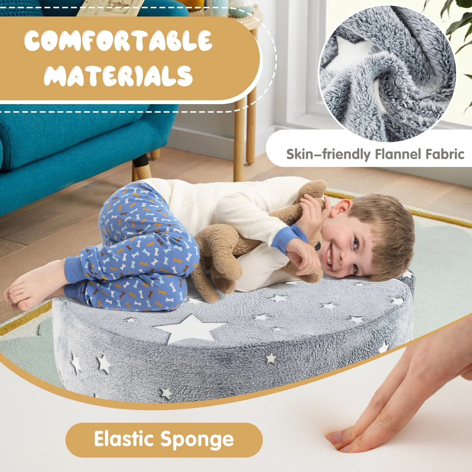 Convertible Glow In Dark Kids Sofa, Removable Washable Cover, Gray - Image 9
