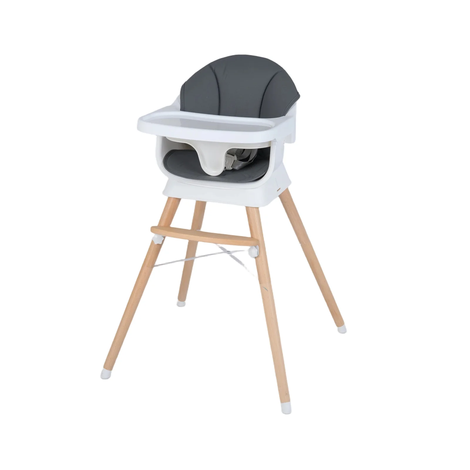 Convertible High Chair, Solid Wood, 3-Position Tray, Gray
