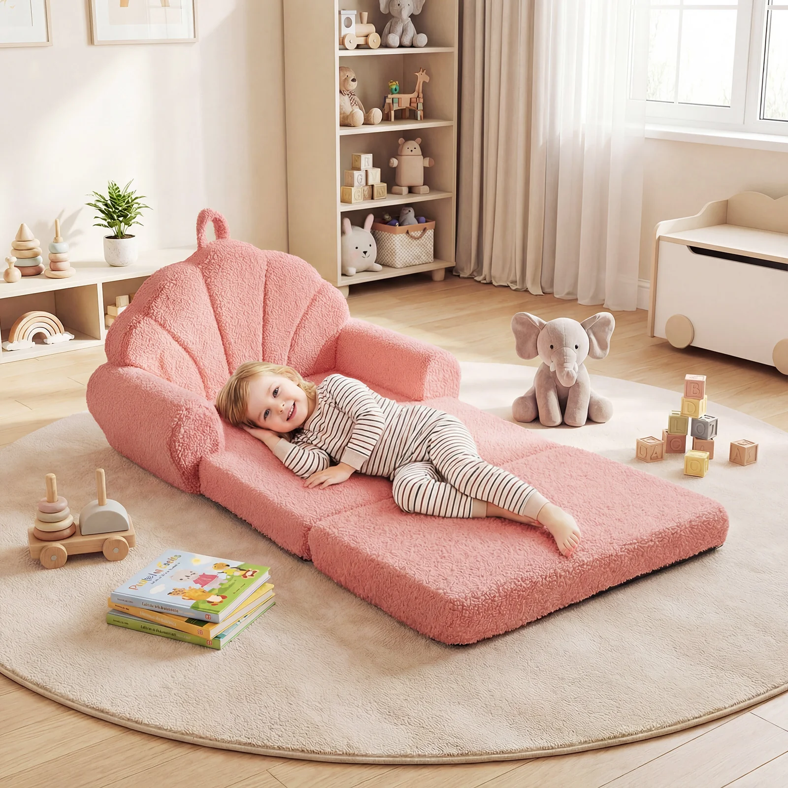 Convertible Kids Sofa, 2-in-1 Fold Out Toddler Couch Chair, Pink - Image 2
