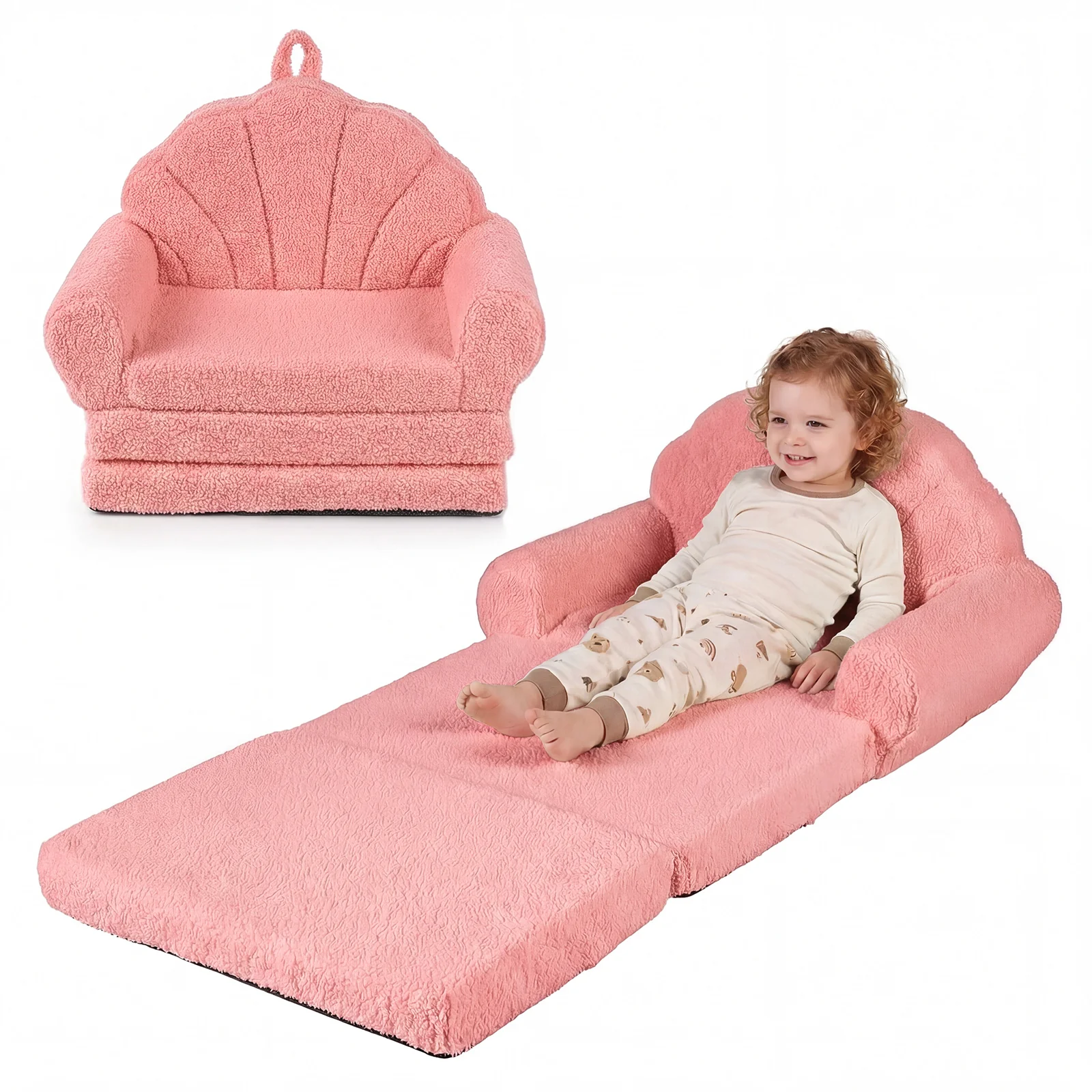 Convertible Kids Sofa, 2-in-1 Fold Out Toddler Couch Chair, Pink - Image 5