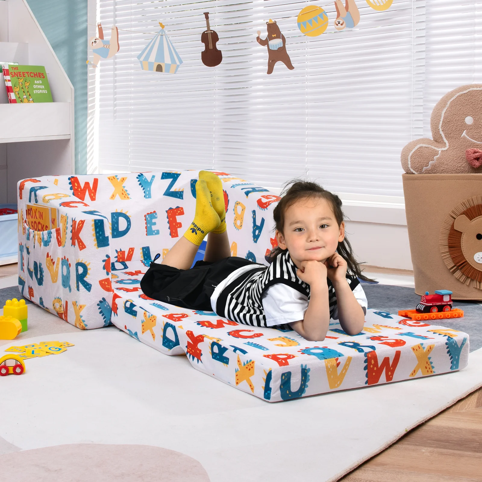 Convertible Kids Sofa, Velvet Fabric, Multicolor - Image 3
