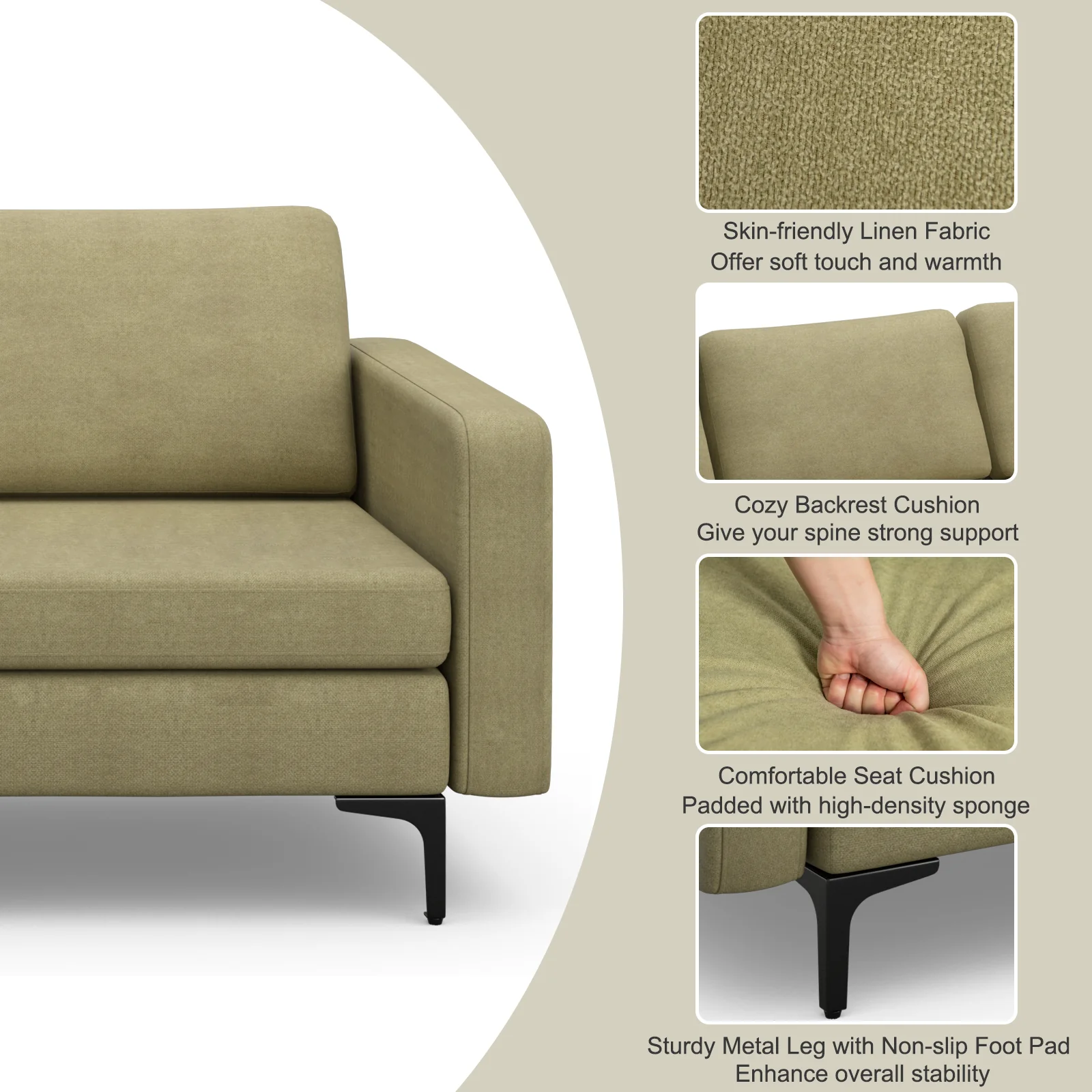 Convertible Leather Sofa Couch, 3-Seat, With USB Ports, Green - Image 10