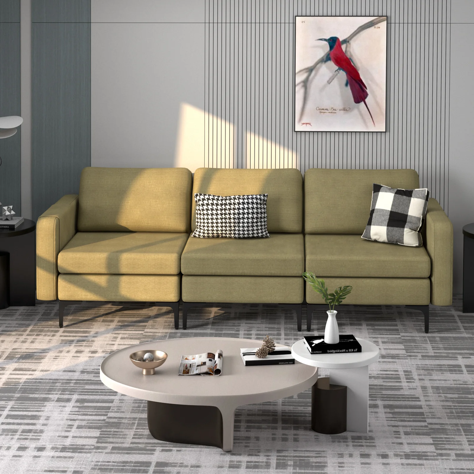 Convertible Leather Sofa Couch, 3-Seat, With USB Ports, Green - Image 3