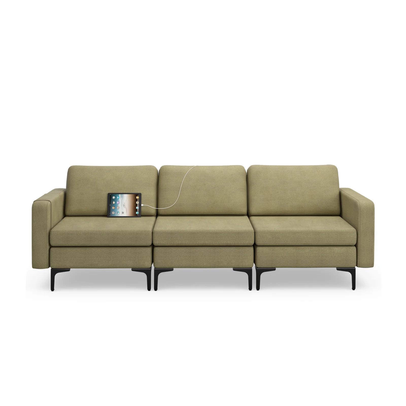 Convertible Leather Sofa Couch, 3-Seat, With USB Ports, Green - Image 6