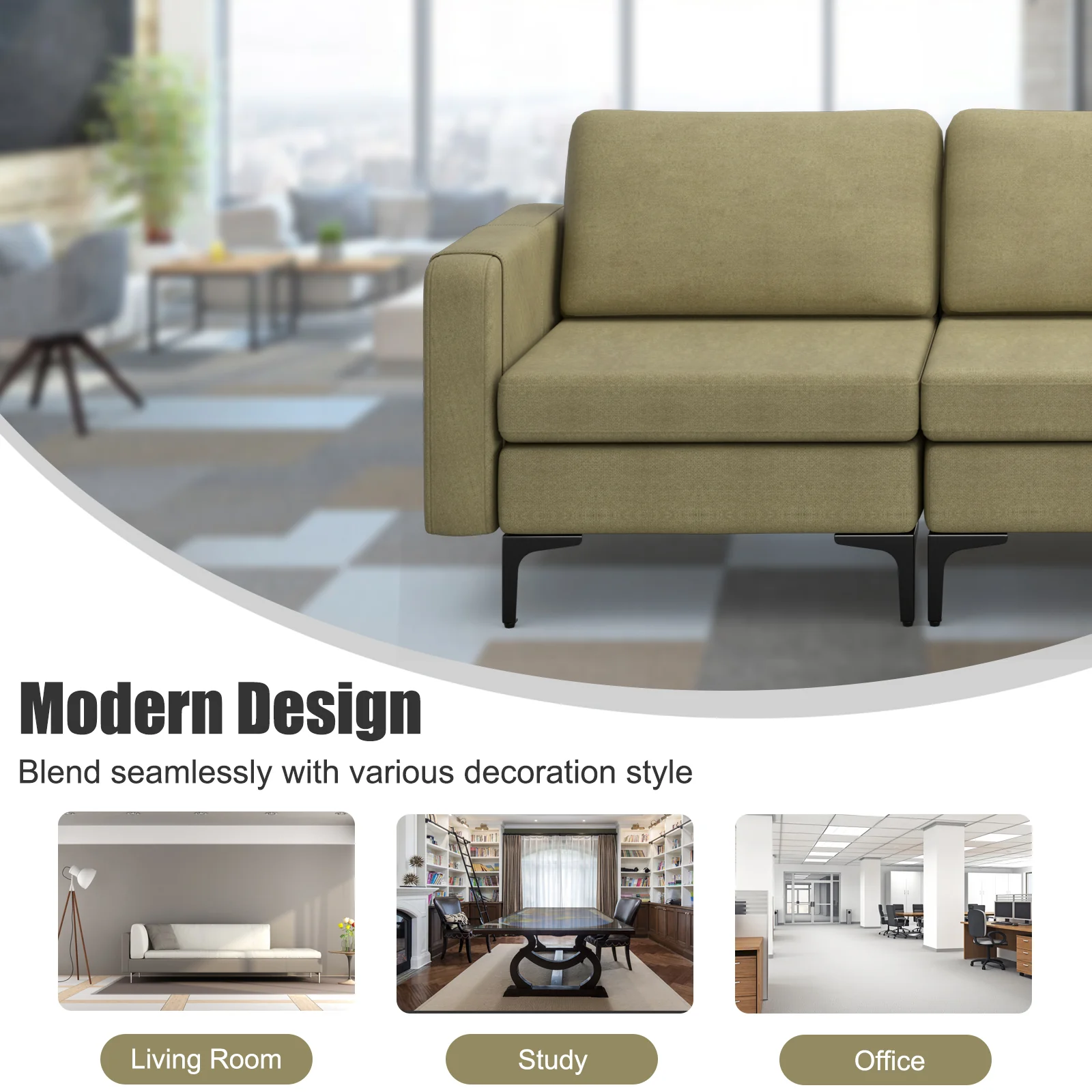 Convertible Leather Sofa Couch, 3-Seat, With USB Ports, Green - Image 9