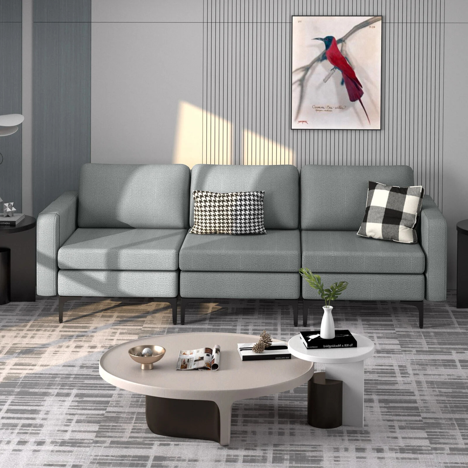 Convertible Leather Sofa Couch with Magazine Pockets 3-Seat with 2 USB Port, Dark Gray - Image 3
