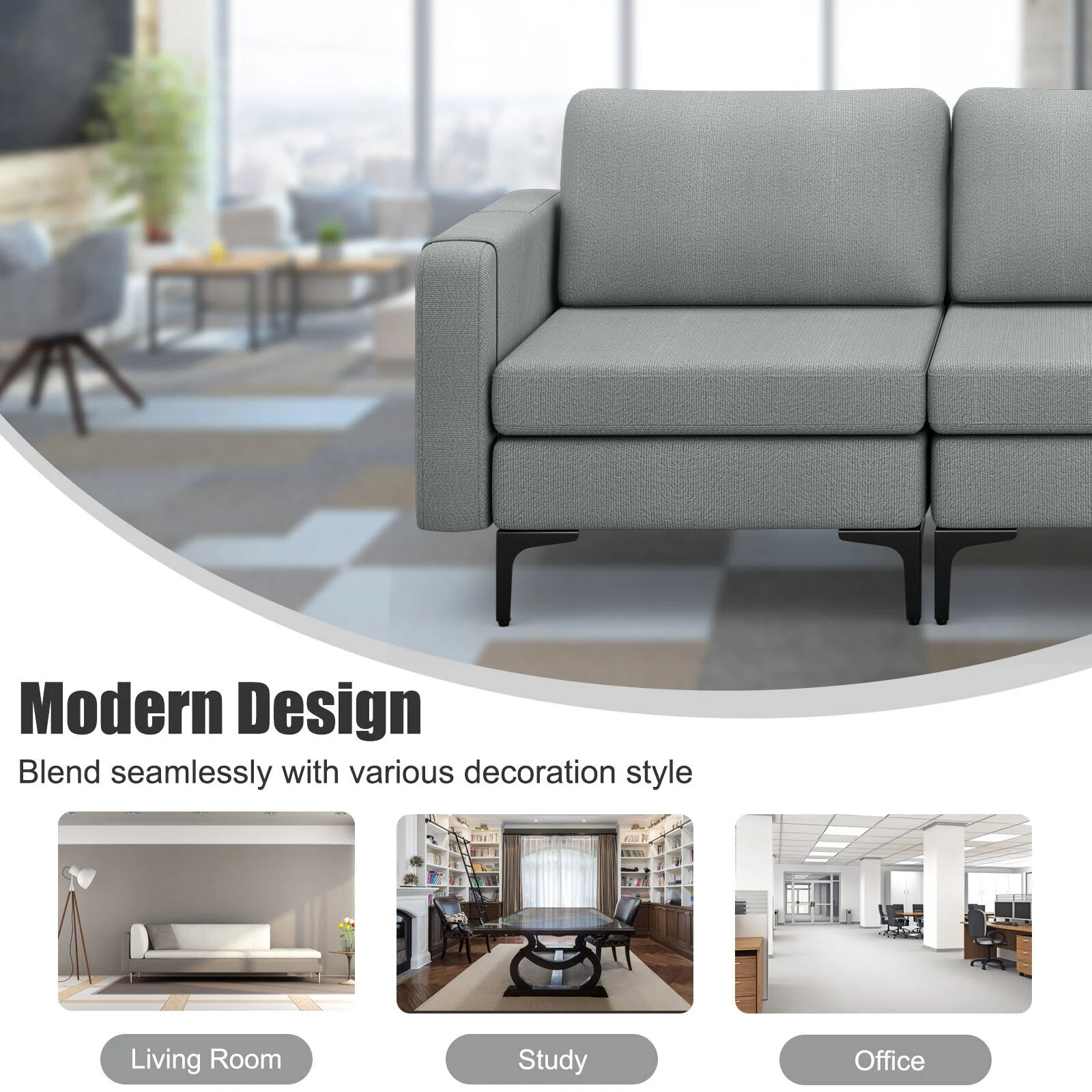 Convertible Leather Sofa Couch with Magazine Pockets 3-Seat with 2 USB Port, Dark Gray - Image 9