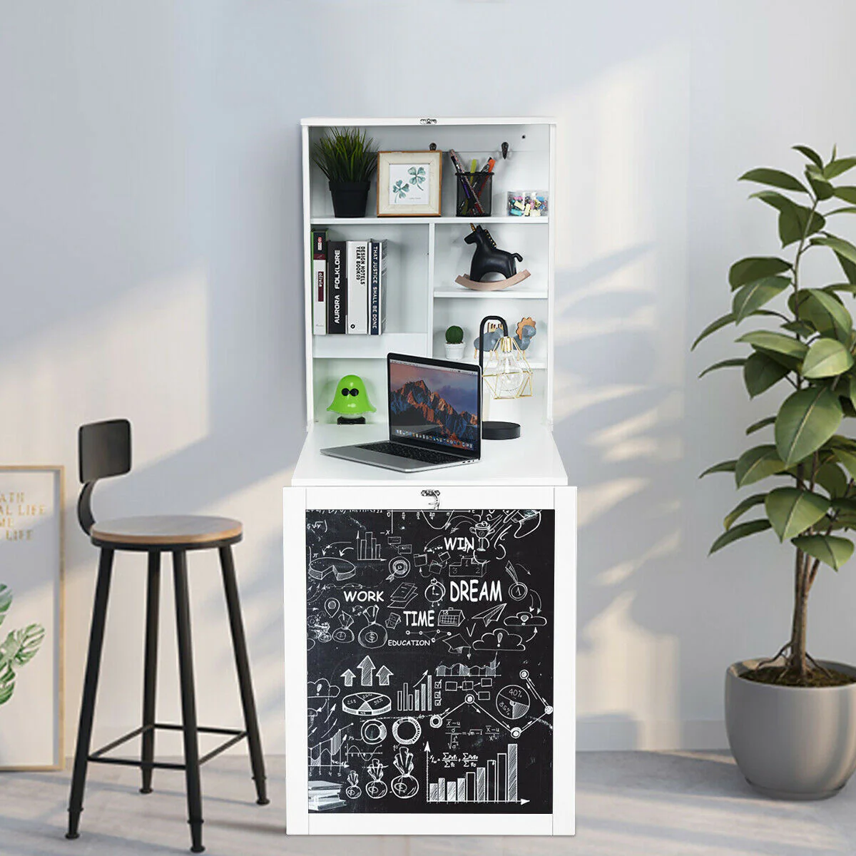 Convertible Wall Mounted Table With Chalkboard, White - Image 2