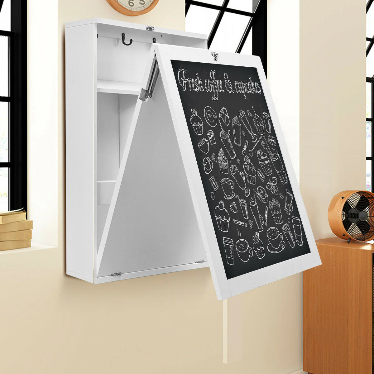 Convertible Wall Mounted Table With Chalkboard, White - Image 3