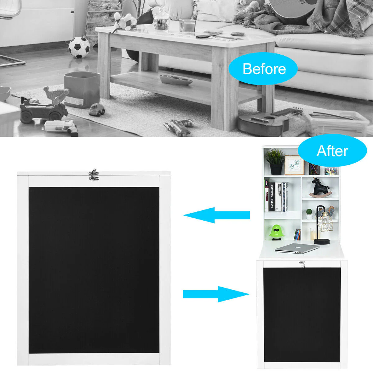 Convertible Wall Mounted Table With Chalkboard, White - Image 9