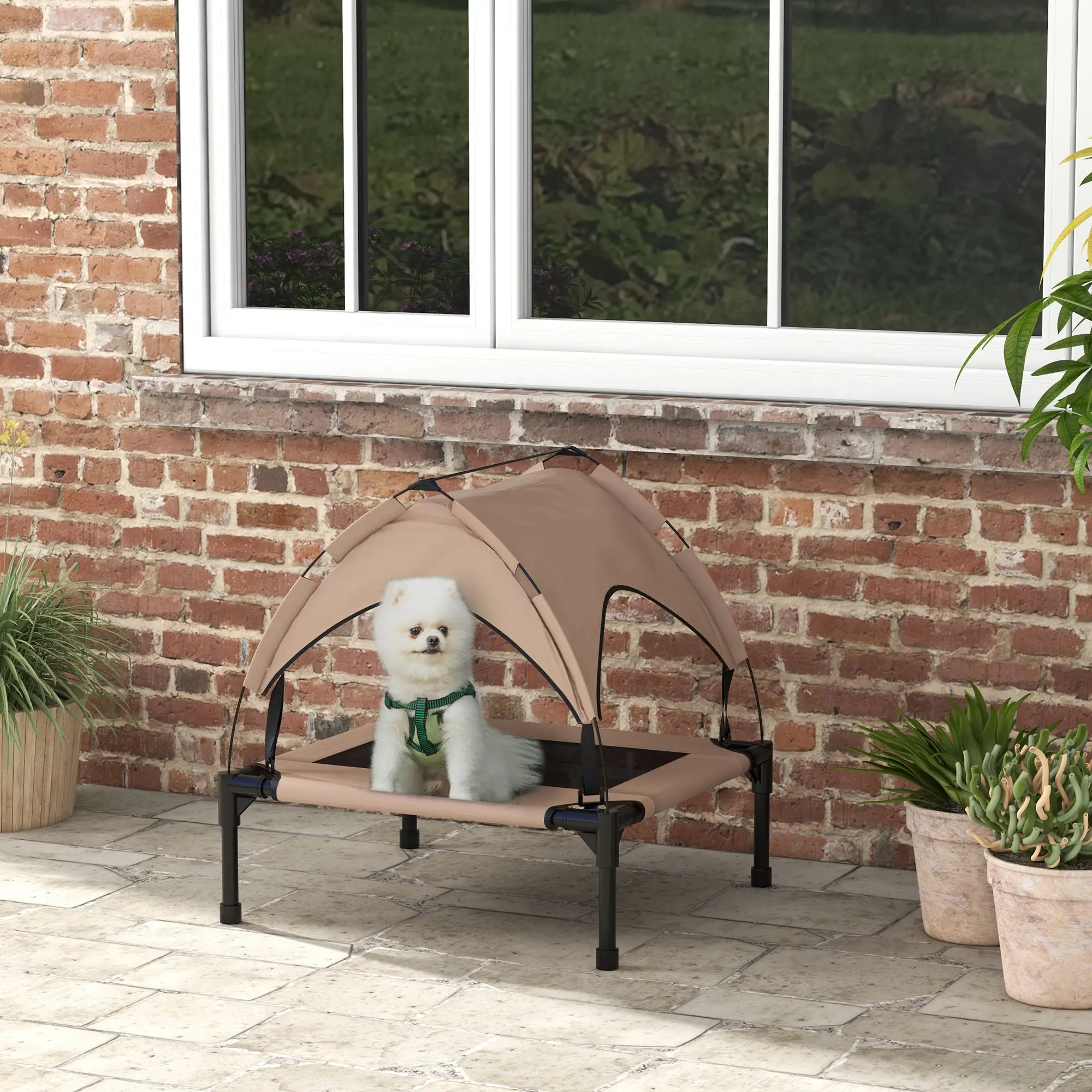 Cooling Dog Cot With Canopy, Washable Mesh, Medium, Coffee - Image 2
