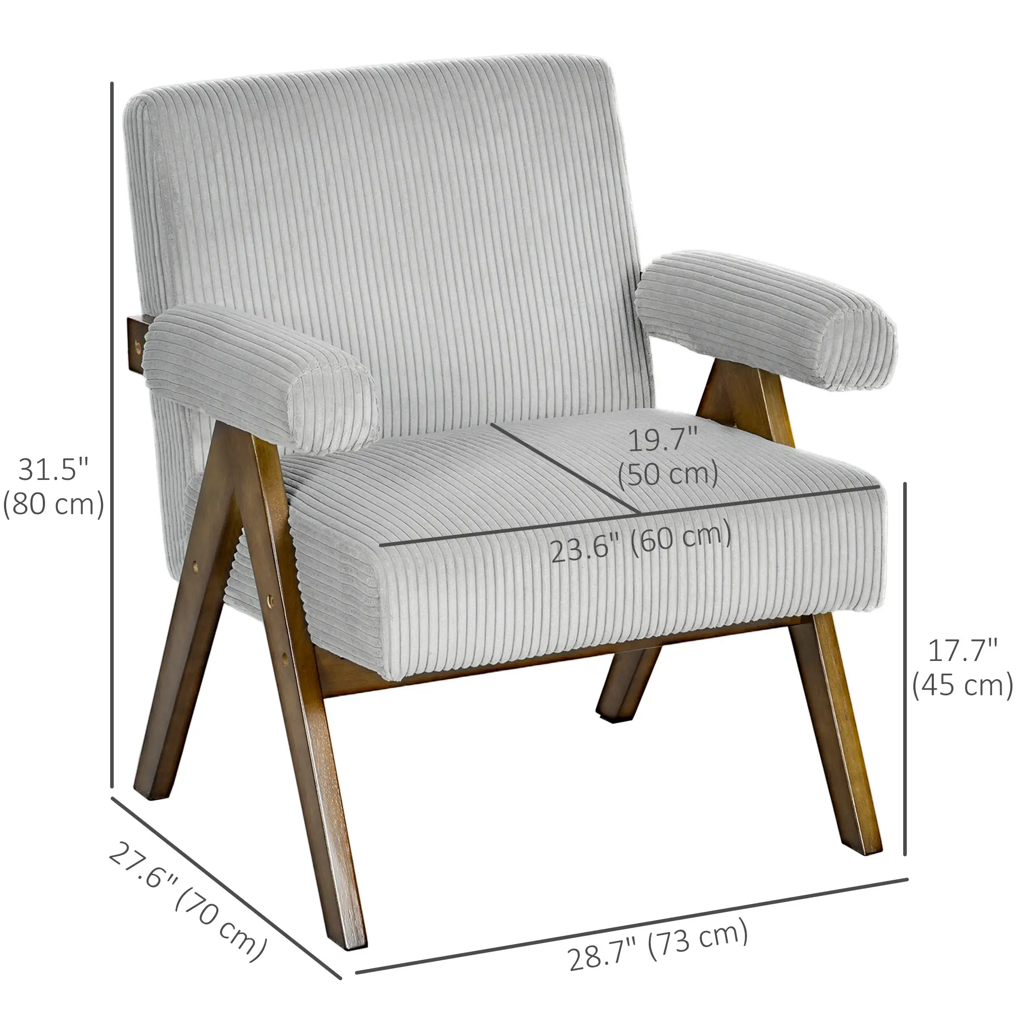 Corduroy Accent Chair Armchair with Wide Seat and Soft Padded Armrests for Reading, Bedroom, Light Grey - Image 3