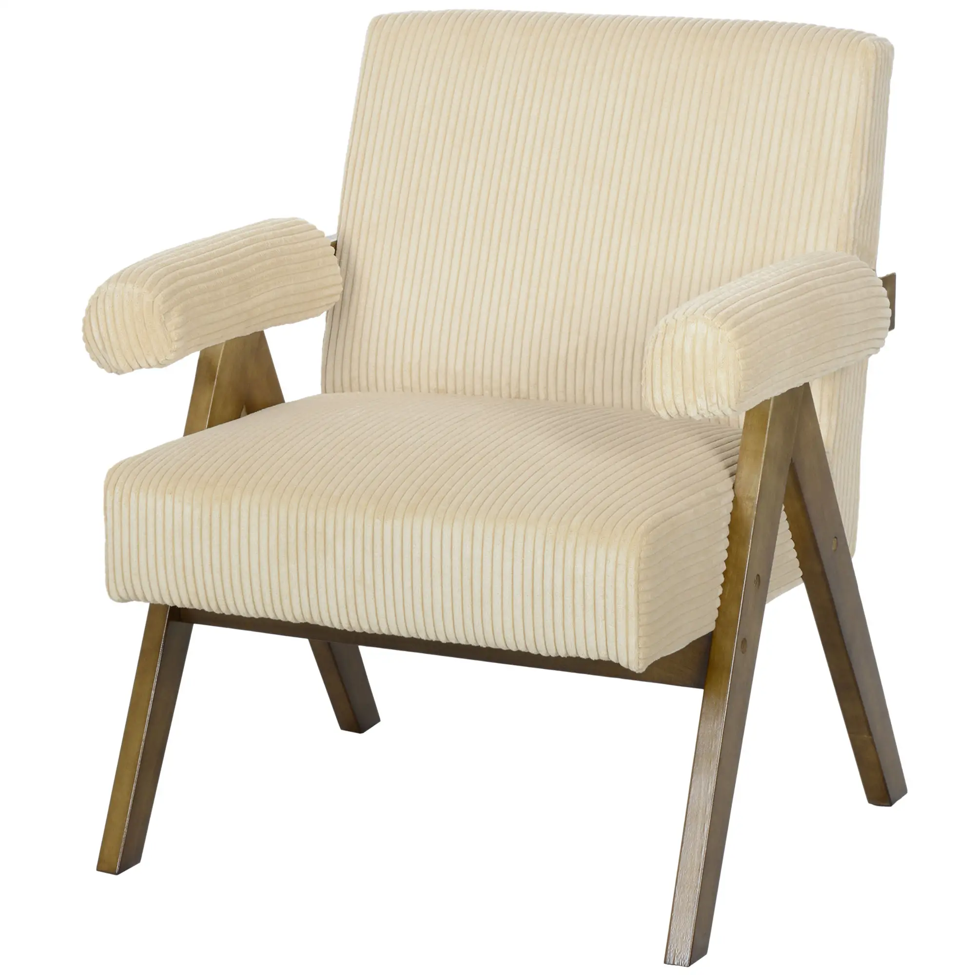 Corduroy Accent Chair, Wide Seat, Soft Padded Armrests, Beige