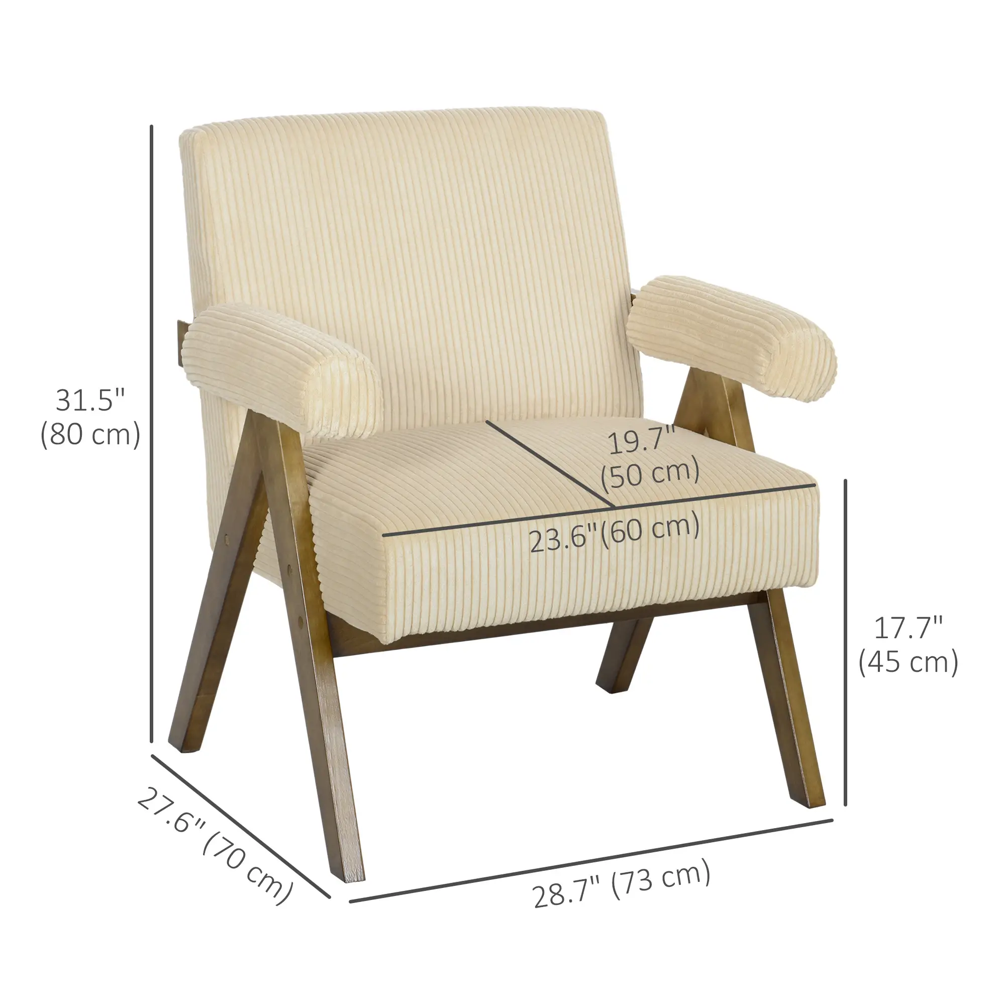 Corduroy Accent Chair, Wide Seat, Soft Padded Armrests, Beige - Image 3