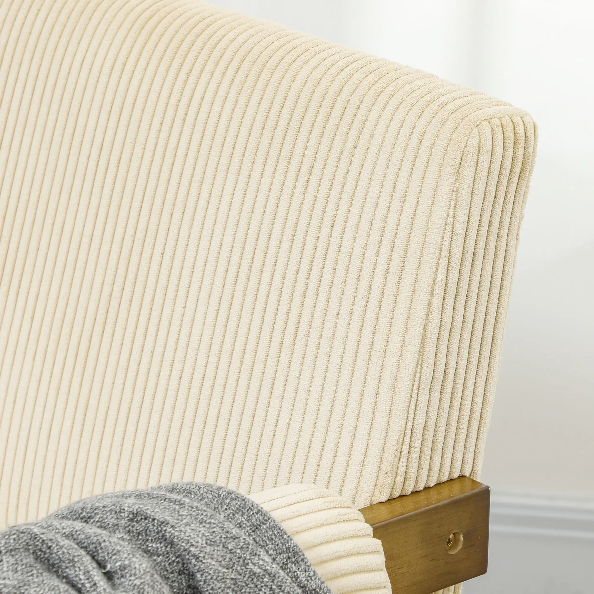 Corduroy Accent Chair, Wide Seat, Soft Padded Armrests, Beige - Image 9